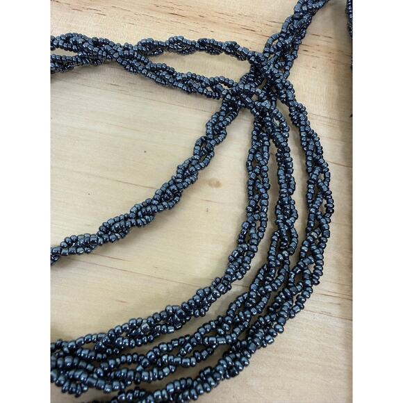 Midnight Blue Beaded Evening Bag with Fringe Braided Strap Y2K Vintage Inspired - Picture 4 of 5